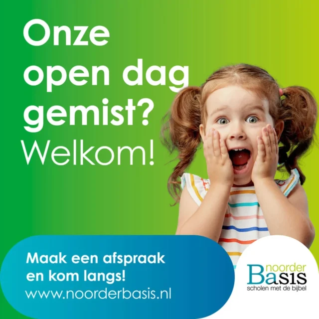 OPEN DAG GEMIST? Onze open dag zit er weer op. Lukte het niet om langs te komen, je bent nog steeds welkom!Maak een afspraak, kom langs, bekijk de school en we vertellen je over ons onderwijs.#DeVerbinding #NoorderBasis  #ScholenmetdeBijbel  #Opendag