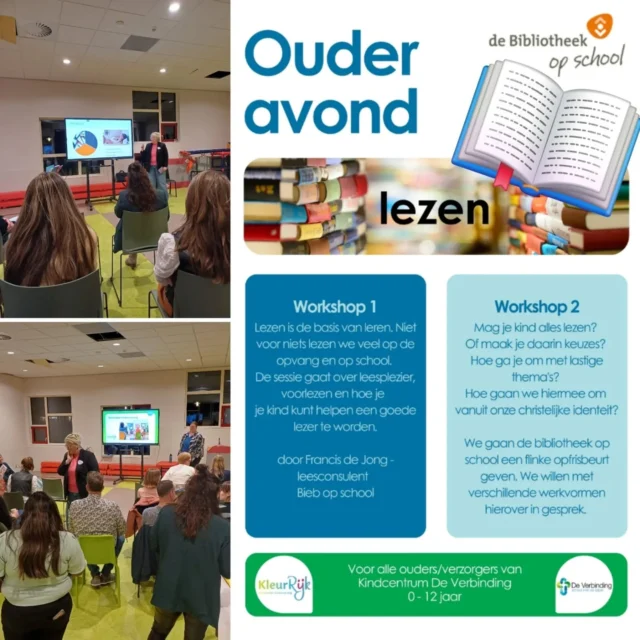 Gisteravond een waardevolle avond gehad over de leesontwikkeling op school en thuis 📖 (want lezen leer je niet alleen op school!)In samenwerking met Kleurrijk en onze leesconsulent Francis de Jong hebben we samen nagedacht over het belang en het plezier van lezen. Ook hebben met elkaar gesproken over wat we wel of niet in onze schoolbieb willen zetten.🔍 Binnenkort gaan we samen met onze enthousiaste biebouders de schoolbieb een flinke opfrisbeurt geven📚! Zin in!Bedankt voor jullie aanwezigheid!#Lezenisleuk #ouderavond #deverbindingureterp #noorderbasis #ckokleurrijk_de_verbinding